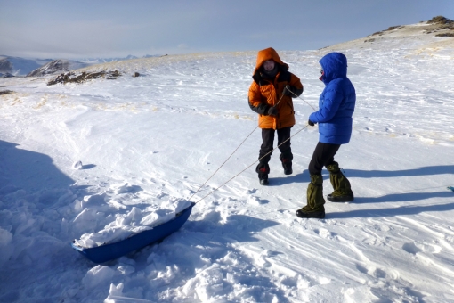 Лыжный тур на Укок, участники копают снежную пещеру для ночевки