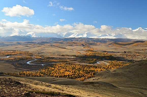 Алтай, Курайская котловина - вид на Северо-Чуйский хребет